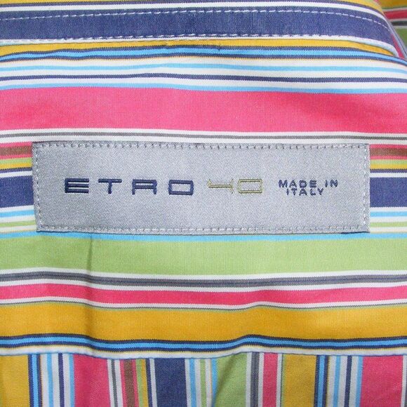 ETRO Shirt, 40/M, Bold Multicolor Stripes, Spread collar, LS, Tall, Button front - Picture 9 of 11